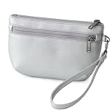 BBORGDC Small Wallet Women Wristlet, 3-Zipper Vegan Leather Clutch, Silver Boho Original Design, Everyday & Travel Bag