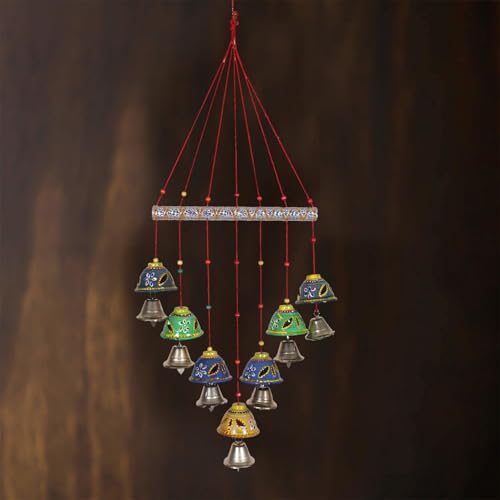 Image of Bindian Handcrafted Rajasthani Wind Chime with Bells, Multicolour, 72x23 cm, Traditional Wall Hanging for Home, Garden & Balcony (Bell Wind Chime-2)