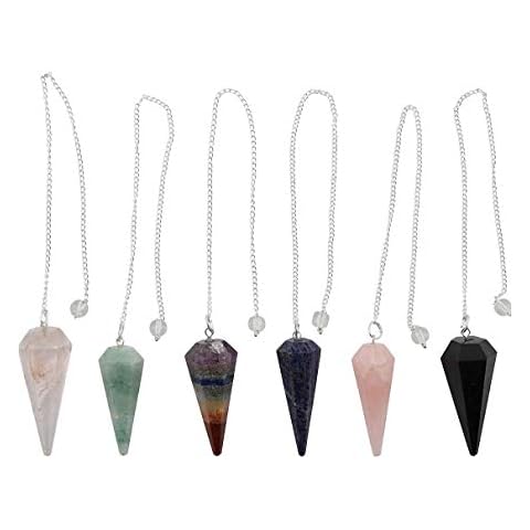 DHYANARSH dowsing Pendulum healing metaphysical crystal Set (Pack of 6) Rock crystal Nephite green seven Chakra Blue Aventurine Rose Stone Black Tourmaline, M, Crystal Gemstone Cover