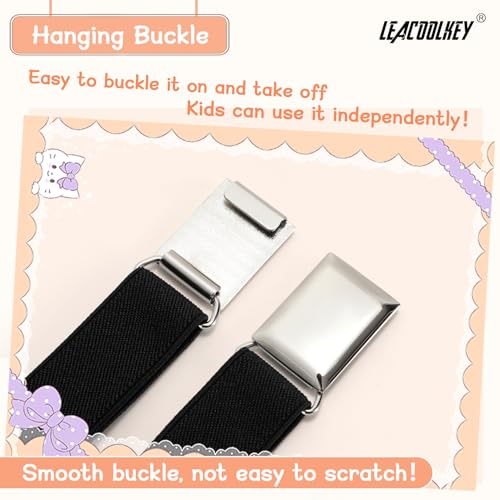 LEACOOLKEY 4 Pack Boys Girls Adjustable Belts Kids Elastic Uniform Belt with Silver Buckle Toddle Stretch Belt2
