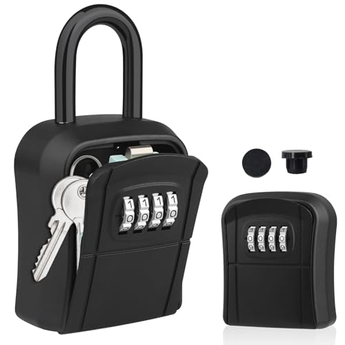 Diyife Key Safe, [Weatherproof] Small Portable Key Box Outdoor with Removable Shackle Hanging & Wall Mounted Lock Box, Resettable 4 Digit Combination Key Storage Lock Box for House