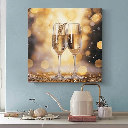 Toile murale abstraite moderne champagne salon 70x70 - 3