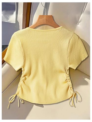 GORGLITTER Women's Striped Short Sleeve Sweater Cute Button Up Cardigan Collar Knit Tops2