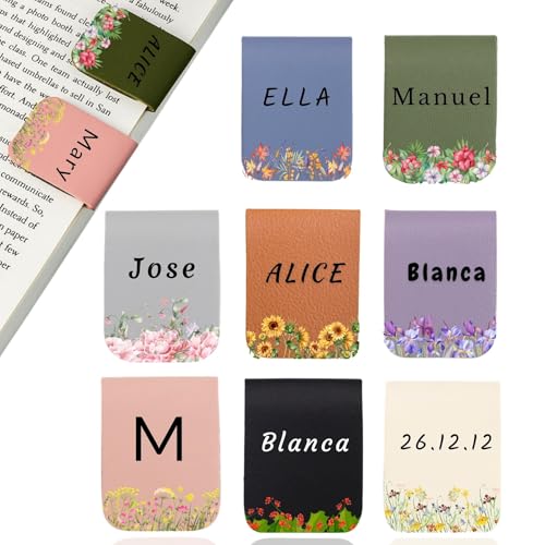 Marcapáginas Magnético Personalizado, Marcapáginas de Cuero Personalizado con Nombre de Flor de Nacimiento, Regalos Personalizado para Amantes de los Libros, Hombre, Mujer, Profesor