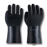 LIICHAAO Chemical Resistant gloves,waterproof,trapping gloves,Concrete,Acid,Alkali,Oil Protection(Black) 1 Pairs Large