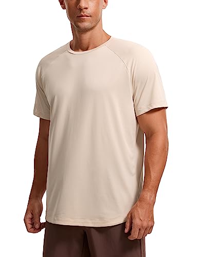 CRZ YOGA Lightweight Short Sleeve T-Shirt for Men Quick Dry Workout Running Athletic Tee Shirt Tops White Opal Large