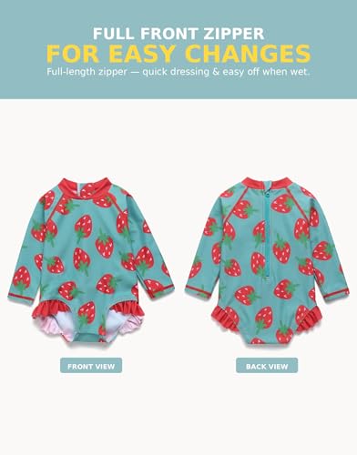 Image of VAENAIT BABY Girls One-Piece Swimsuit, UPF 50+ Long Sleeve Rash Guard, Ruffle Swimwear Infant & Toddler for 0-2 Years