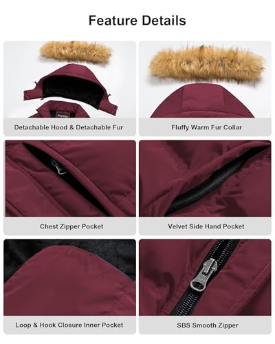 Image of Pursky Men's Puffer Jacket Waterproof Winter Bubble Coats Ski Parka Fur Hooded