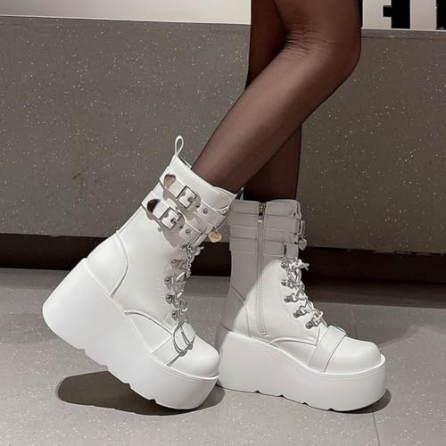 Image of Ulalaza Women Mary Jane Dress Pumps Lolita Shoes Cute Platform Gothic Double Ankle Strap Round Toe Chunky Heel Uniform Pumps Shoes Perfect for School Party Business Work Dance Date Night Club
