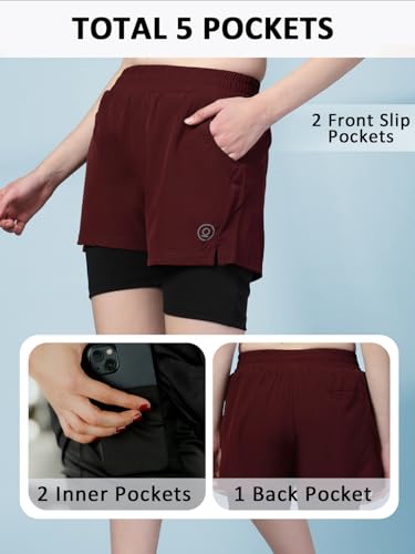 Image of CHKOKKO Gym Shorts for Women Workout Sports Running Quick Dry Fit Double Layer Inner Compression with Pockets Breathable Lightweight Wear