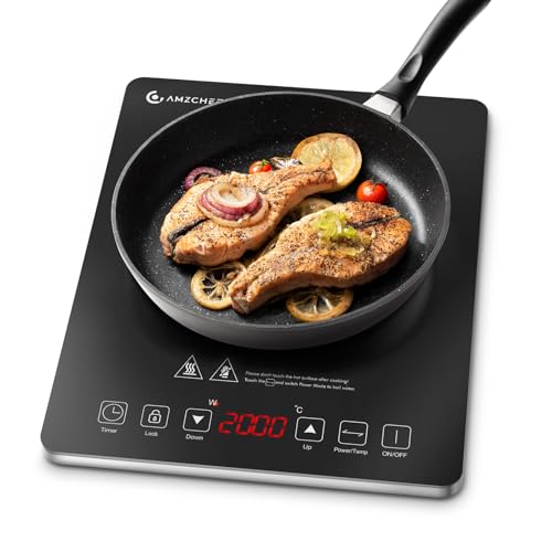 AMZCHEF Portable Electric Stove Delivers 2000W Power with 20 Adjustable Levels Induction Cooktop Includes a Timer Touch Control Safety Lock Silver