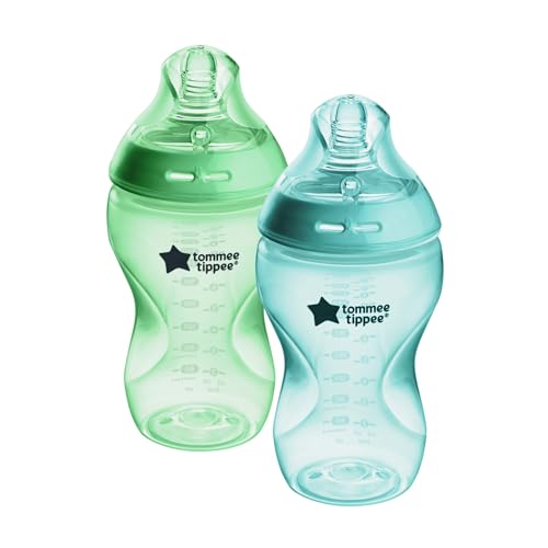 Image of Tommee Tippee Natural Start Baby Bottle, 11oz, Thicker Feed, Breast-Like Nipple for Babies 6 Months+, Green and Teal, 2 Count