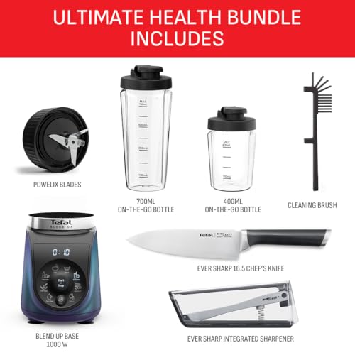 Tefal Ultimate Kitchen Health Bundle, Blend Up Personal Blender + Eversharp Chef Knife, 2 Bottles, Integrated Sharpener, Durable Blades, 8 Auto-programs, Auto-Clean program, Smoothies, Hummus, Shakes - Image 7