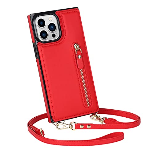 Étui de téléphone à bandoulière iPhone 8 Plus, couverture cuir portefeuille.