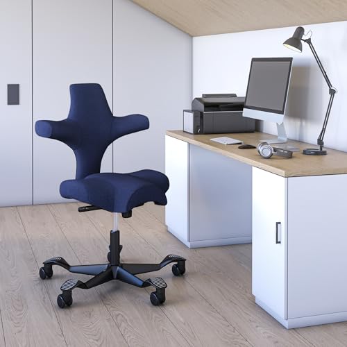 Image of HAG Capisco Standard Chair-Black Frame-Upholstered Cobalt Blue