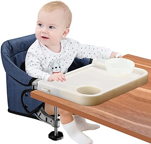 Hook On Chair, Fast Table Chair for Babies and Toddlers, Removable Seat Cushion, Tight Fixing Clip on Table High Chair (Black)