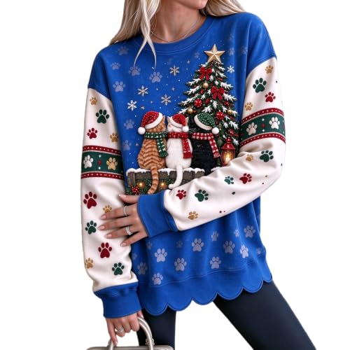 Christmas Tops for Women Color Block Pet Print Cozy Pullover Tops - image 2