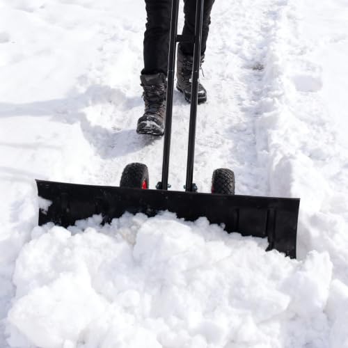 Pala da Neve Manuale Robusta con Ruote – Lama Angolare a 5 Posizioni e Manico Ergonomico Regolabile, Pneumatici in Gomma per Pulire Facilmente Viali, Grandi Aree, Neve, Foglie e Terra