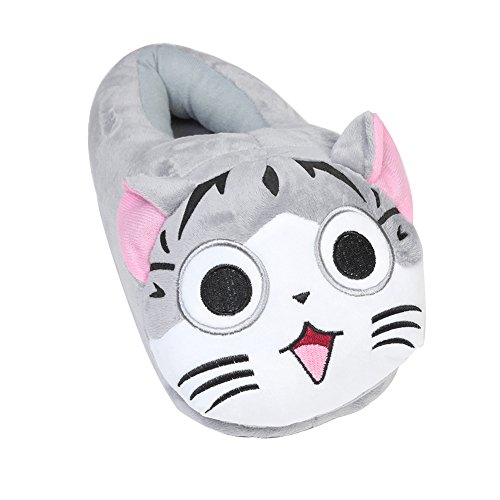 YUMOMO Emoji Peluche Pantoufles Hommes Et Femmes Chaussons Hiver Chaud House Slipper Shoes Taille 35 - 42 (Cat, gris)