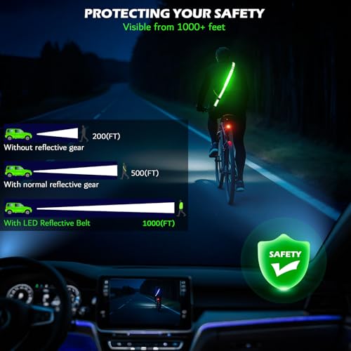 Leuchtband Joggen mit Reflektor Gürtel,LED Reflektorband USB Typ C Verstellbarer Lauflicht mit Reflektoren Licht für Jogger Laufen Fahrrad Hundewandern Outdoor Sports für Männer, Frauen und Kinder