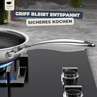 Pasper Poêle à frire Ø 20 cm – Sans PFAS, PTFE et PFOA – Induction, électrique, céramique, gaz et four – Poêle en acier inoxydable avec revêtement anti-adhésif en nid d'abeille résistant aux rayures