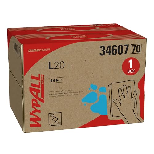 Image of WypAll GeneralClean L20 Cloths Medium Cleaning Wipes (34607), Brag Box, Bulk Paper Wipers, White (1 Pack of 176 Sheets, 176 Sheet Total)