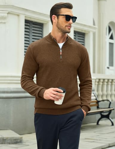 Image of MAGCOMSEN Men's Quarter Zip Pullover Lightweight Mock Neck Polo Sweater Long Sleeve Warm Fall Winter Pullover Sweaters