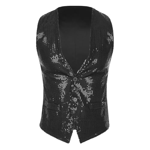 YEAHDOR Mens Glittery Sequin Vest Button Sleeveless Open Front Jacket Nightclub Prom Party Stylish Waistcoat4