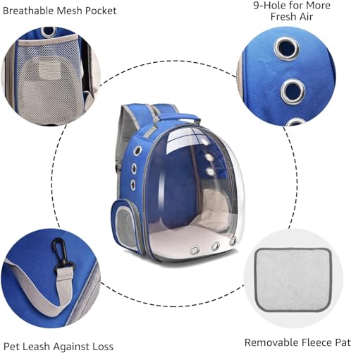 Image of The Pets Company Transparent Capsule Breathable Airline-Approved, Ventilate Carrier Backpack for Travel, Hiking and Outdoor for Cats & Kittens - Sky Blue