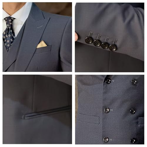 Mens 3 Piece Tuxedo Set Elegant Solid Classic Fit Wedding Suit Jacket Vest Pants Set3