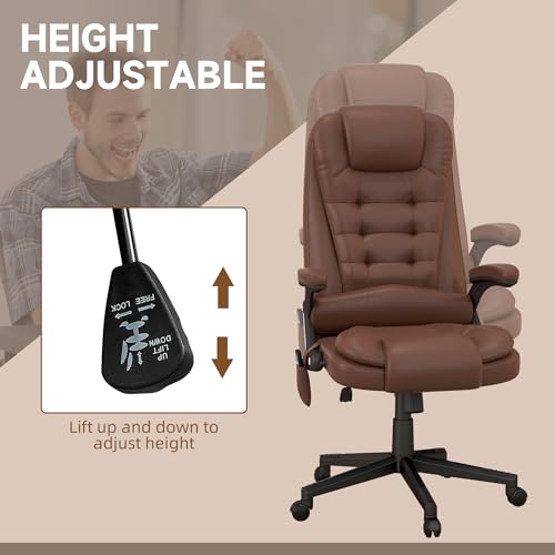 Image of HOMCOM High Back Vibration Massage Office Chair with 6 Vibration Points, Heated Reclining PU Leather Computer Chair with Armrest and Remote, Brown