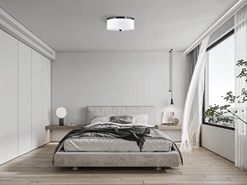 Led 3 Light 13" Ceiling Light Semi Flush Mount + Ps Diffuser With Oil Rubbed Bronze Finish, Off White Fabric Chandeliers Shade For Bar, Dining Room, Corridor,Living Room #TOP5