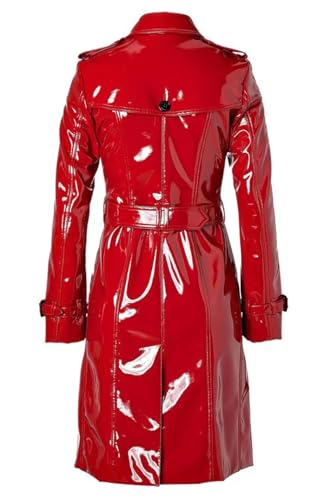 Generic PVC Vinyl Womens Trench Coat Women Red Belted Waist Coats Women’s Latex Jackets2