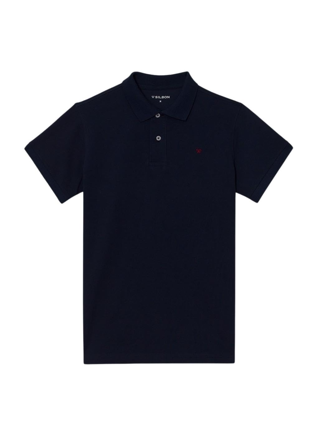 SILBON Classic Plain Polo Shirt, Navy, XXL/4XL