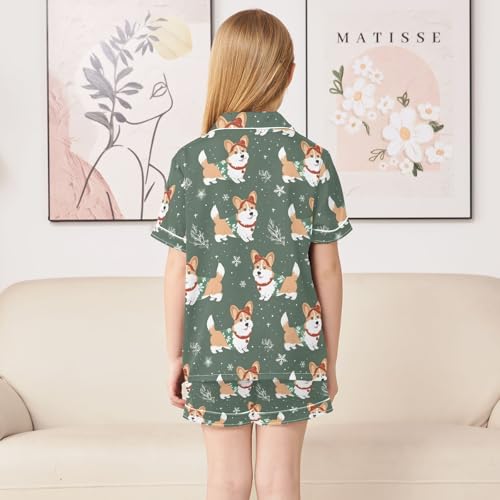 ALAZA Christmas Snow Snowflake Dog Puppy Satin Pajamas Set Short Sleeve Button Down Sleepwear Summer Pjs 2 Piece4