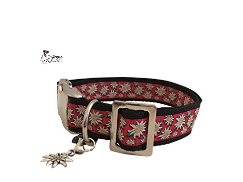 Jimmy und Katz Hundehalsband Edelweiß Rot 35-58cm x 2,5cm