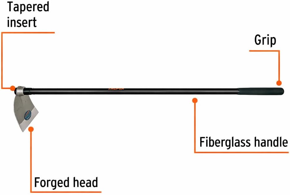 Truper Lane Hoe No. 3, 54-Inch Fiberglass Handle, 8-1/2-Inch x 8-1/2-Inch Forged Head, 2.1 lb Head Weight, Agricultural & Garden Soil Preparation Tool (Model AL-3M / 10621)