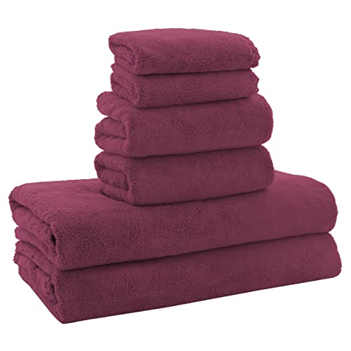 Moonqueen Ultra Soft Towel Set-Quick Drying - 2 Bath Towels 2 Hand Towels 2 Washcloths-Microfiber Coral Velvet Highly Absorbent Towel For Bath Fitness,Bathroom,Sports,Yoga, Travel(Burgundy, 6 Pcs) #TOP15