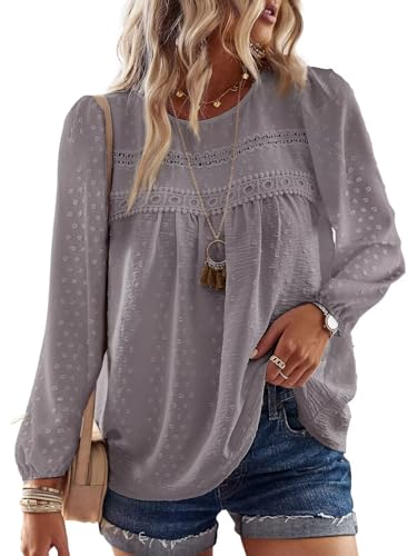 Image of Falechay Womens Tops Flowy Boho Dressy Casual Lace Cute Long Sleeve Shirts