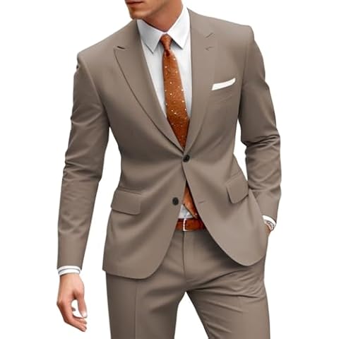 Mens Suits 2 Piece Suit Classic Fit Suits for Men Formal Business Suit Wedding Suit Prom Tuxedo for Men Slim Fit Suit Taupe Cover