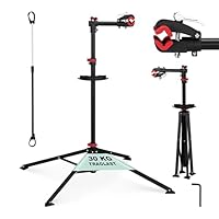 Relaxdays Fahrradmontageständer Reparaturständer mit Werkzeugablage – klappbar & höhenverstellbar – schwarzer Montageständer vierbeinig stabil mit festem Stand – Stahl pulverbeschichtet, 10017183, STANDARD