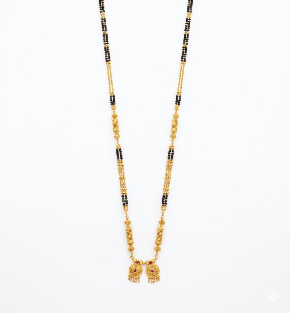 Temple Designe South Red Polish Geru Damru Pipe Antique Polish 36 Inch Extra Long Big Size Bridal Mangalsutra-image-26