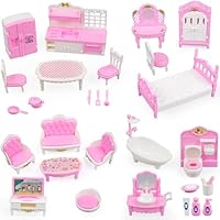 32Pcs Dolls House Furniture Set for Kids,1:12 Scale Miniature Doll House Furniture with Bedroom,Kitchen,Bathroom,Living Room,Realistic Pretend Play Dollhouse Accessories Toys for Children Gifts