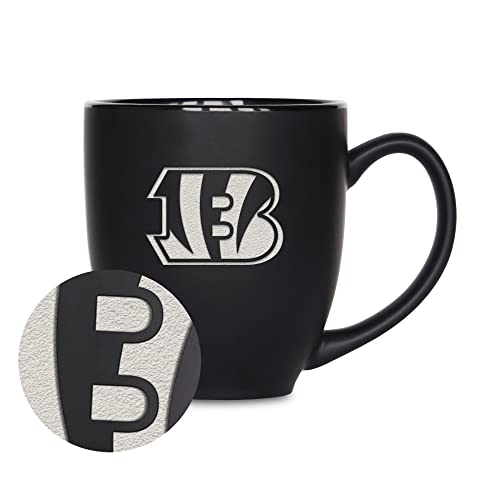 Image of Rico Industries NFL Football 15oz Personalized Laser Engraved Matte Black Ceramic Bistro Mug - For Hot or Cold Drinks
