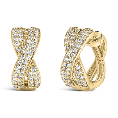 14K Yellow Gold 1/3 Cttw Diamond Criss Cross Huggie Hoop Earrings (G-H Color, SI2-I1 Clarity)