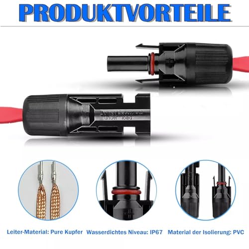 Solarkabel Fensterdurchführung 6mm² Flachkabel PV Kabel für Balkonkraftwerk 35cm, PV Solarkabel MC Fensterdurchführung Flexibel, 1 Paar