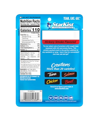 Image of StarKist Tuna Creations Hickory Smoked Pouch (2.6 oz - 24 Pack) Wild Caught, High Protein Shelf Stable Seafood, Gluten Free, Soy Free, No Draining, Ready to Eat for Salads and Sandwiches