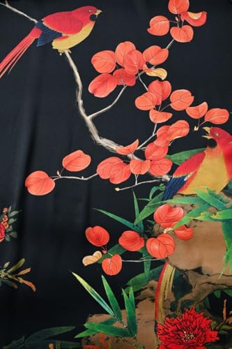 Image of Women's Silk Kimono Robe Short Bathrobe Nightgown 100% Mulberry Silk for Women - Classic Floral Pattern
