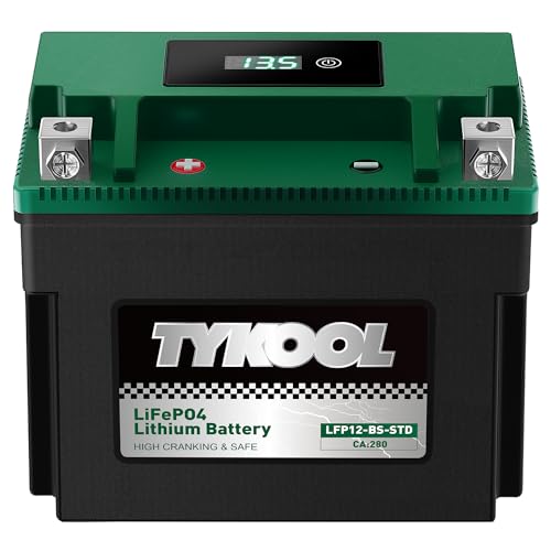 TYKOOL YTX12-BS STD LiFePO4 Lithium Motorcycle Battery,Digital Readout,12.8V 6Ah,280CCA,2X Cranking
