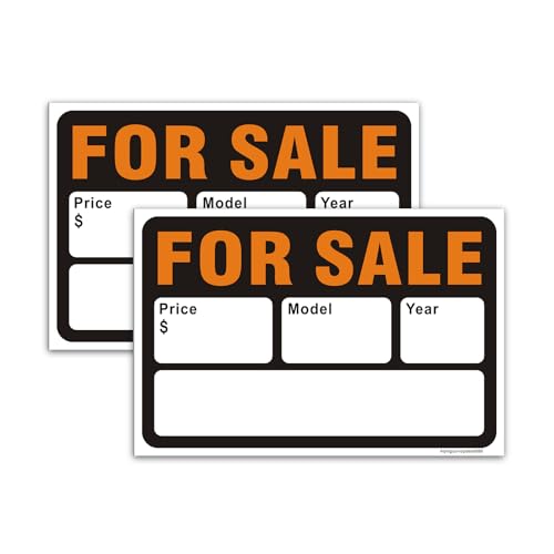 Image of 2 Pack For Sale Car Window Sticker, 12 inchx 8 inch Reflective Vinyl Self-Adhesive Writeable Vehicle Sale Sign with Price Model Year Fields, Waterproof & UV Resistant, Easy-to-Install for Used Car Sales & Auto Dealerships (Black Orange)